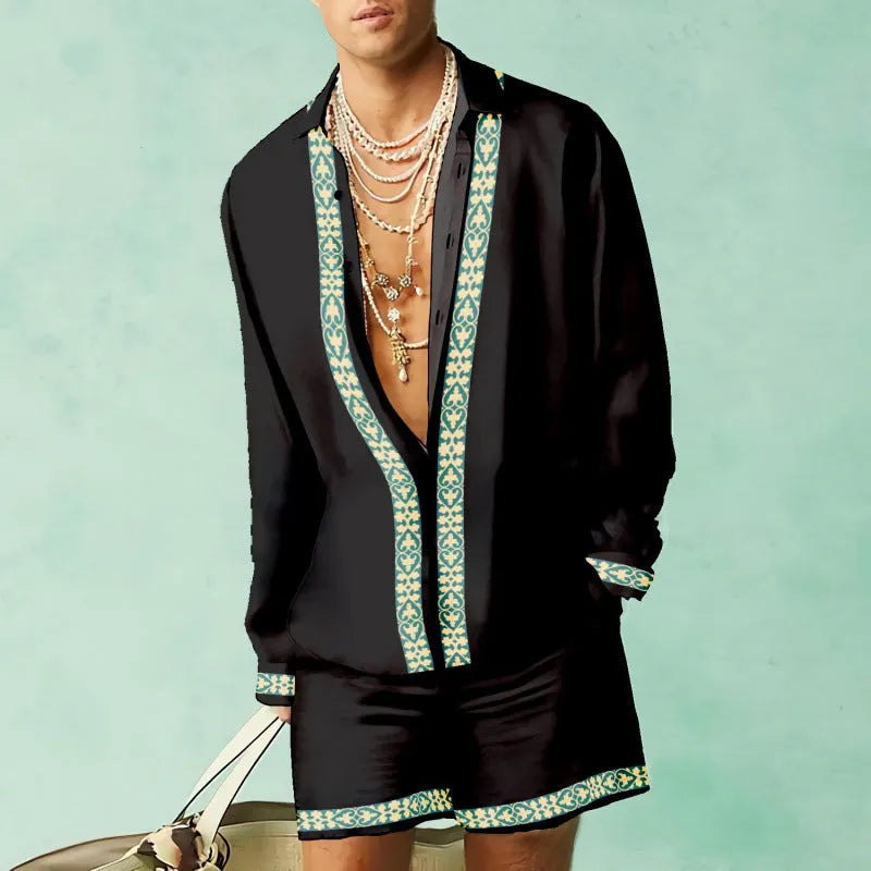 Men's slim fit casual shirt and matching shorts set in a summer colour.