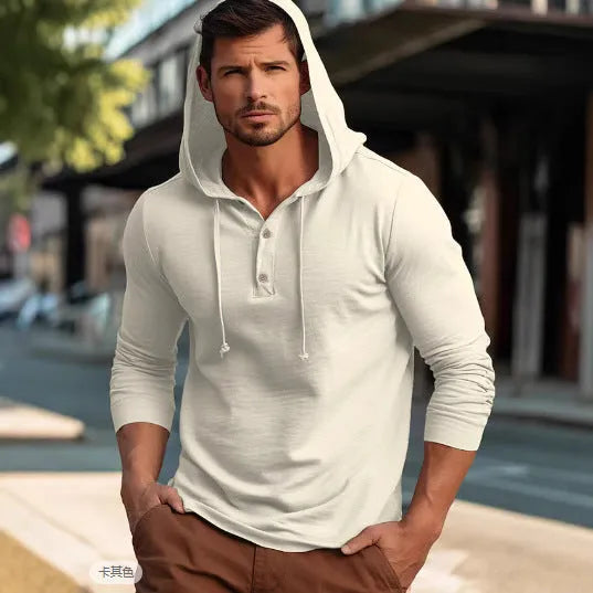 Cotton casual sports hoodie pullover in dark blue colour with long sleeves