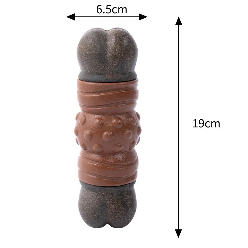 Large brown branch-shaped nylon dog chew toy for aggressive chewers.