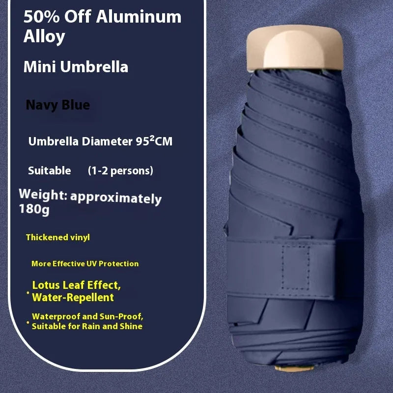 Five-fold compact umbrella with gradient vinyl sunshade canopy and six alloy bones in multiple colour options