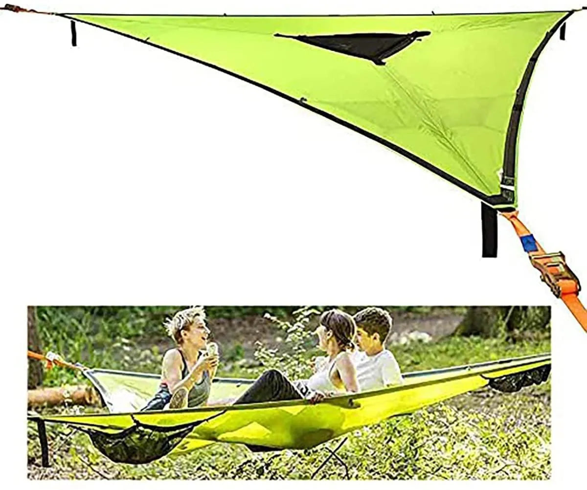 Multi-person triangle hammock in green or black, nylon 210T, 300kg load, 280cm or 400cm