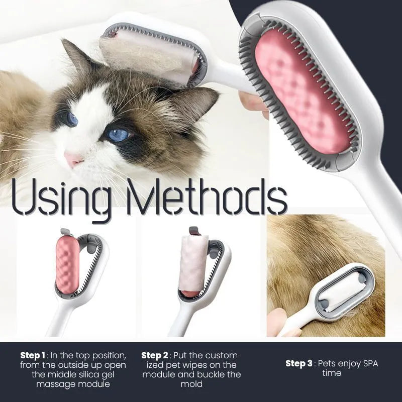 Green plastic pet hair removal comb with disposable adhesive wipes for cats and dogs