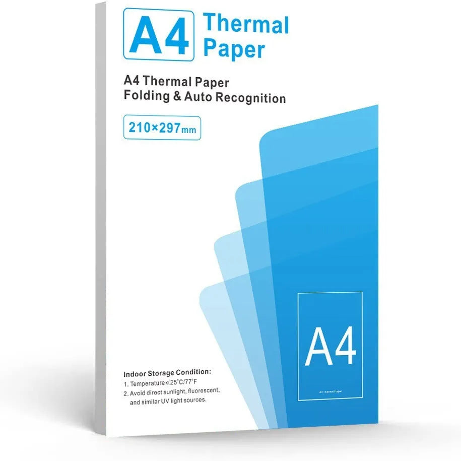 Pack of white A4 thermal paper sheets for portable thermal printers