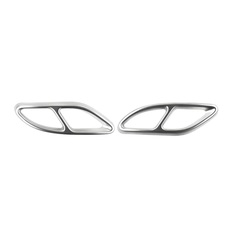 Silver aluminium alloy tailpipe cover for 2019-2023 Mercedes-Benz A-Class, pair set on car exhaust