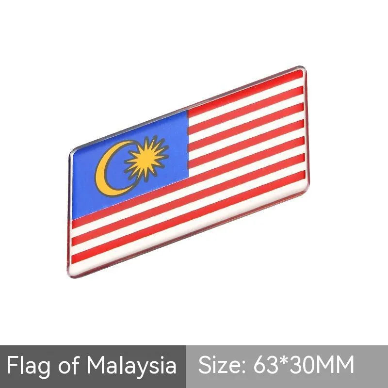 Aluminium national flag car sticker badge, parallelogram shape, 6.3 by 3 cm, for rear bumper.