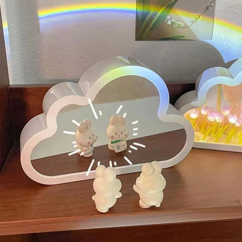 DIY cloud tulip night lamp with decorative mirror and LED light in pink, purple, blue or yellow colours