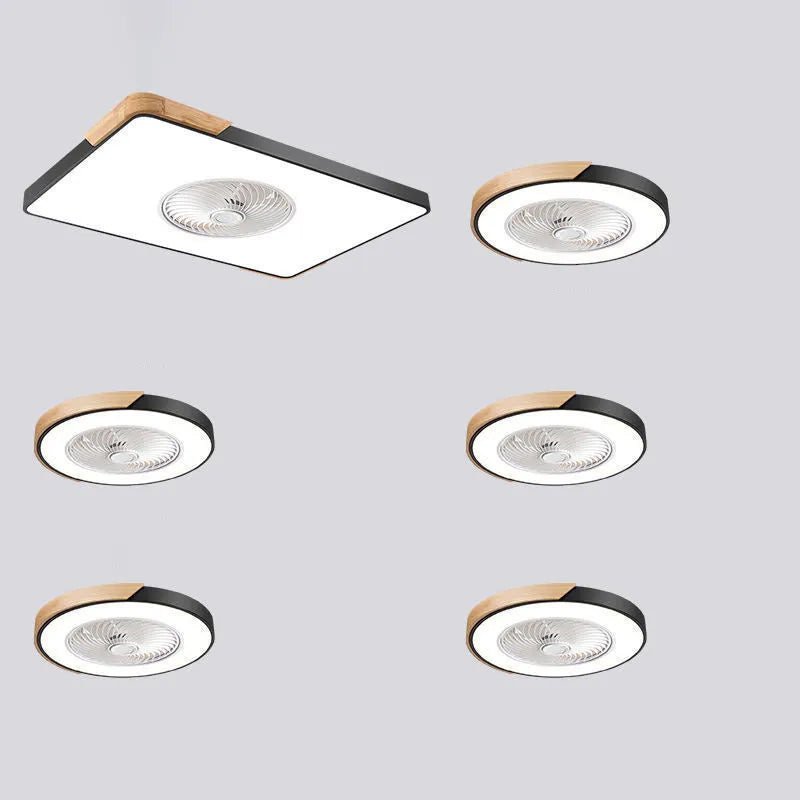 Nordic ceiling fan lamp with light and solid wood base in rectangular, round, and square designs