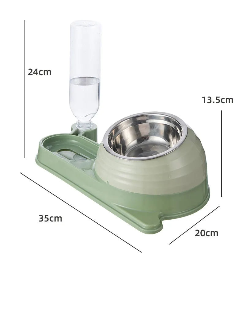 Brown automatic water dispenser cat bowl with raised food dish for cats and small dogs