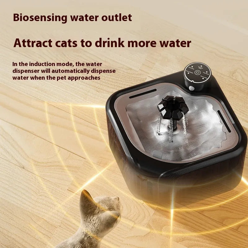 Stainless steel pet water dispenser with wireless induction automatic water outlet for dogs and cats, black or white