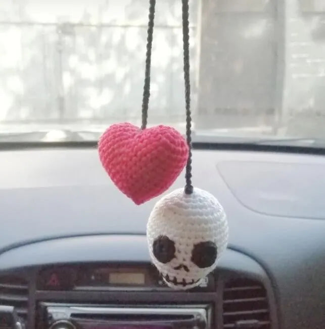 Polyester plush hand-woven cartoon automobile hanging ornament showing Halloween bat and ghost designs.