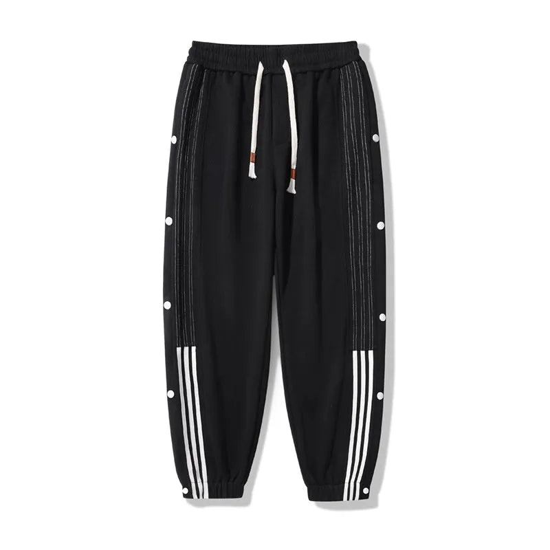 Men's loose fit cotton blend sweatpants with ankle ties and high waist elastic drawstring