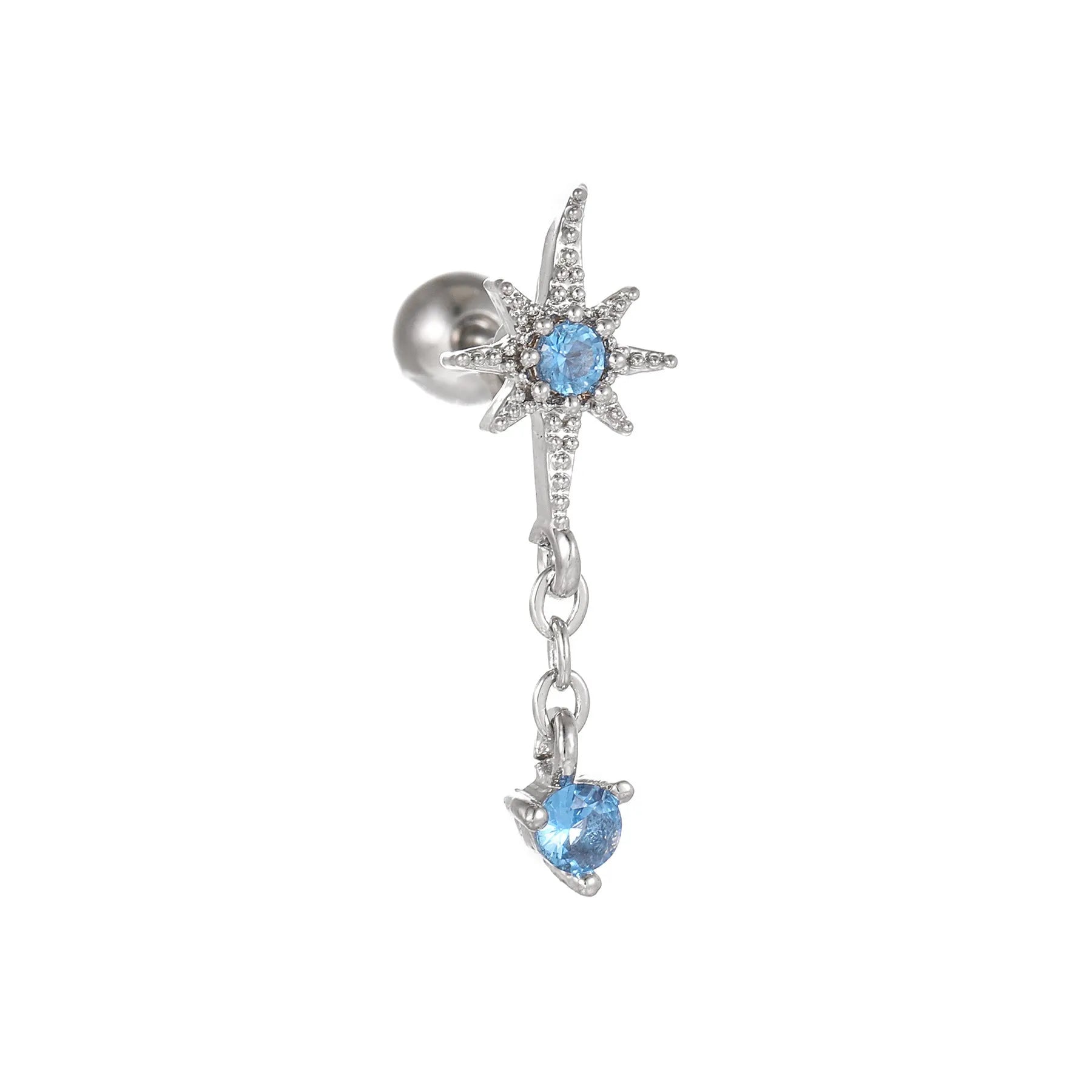 Star moon cubic zirconia pendant cartilage earring chain hoop in copper with gold finish