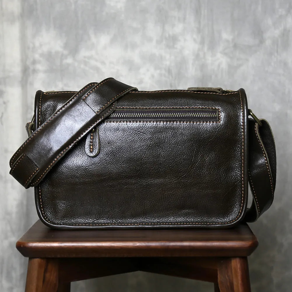 Men's genuine leather crossbody shoulder bag handmade in olive green colour