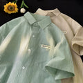 Blue and green striped plus size casual half sleeve shirt with loose cardigan fit