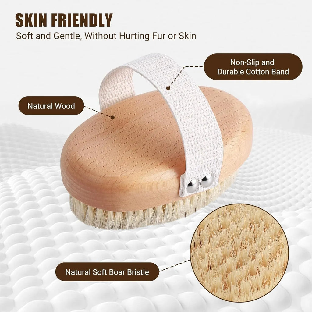 Soft boar bristle pet palm brush for short-haired dogs and cats with beech wood handle