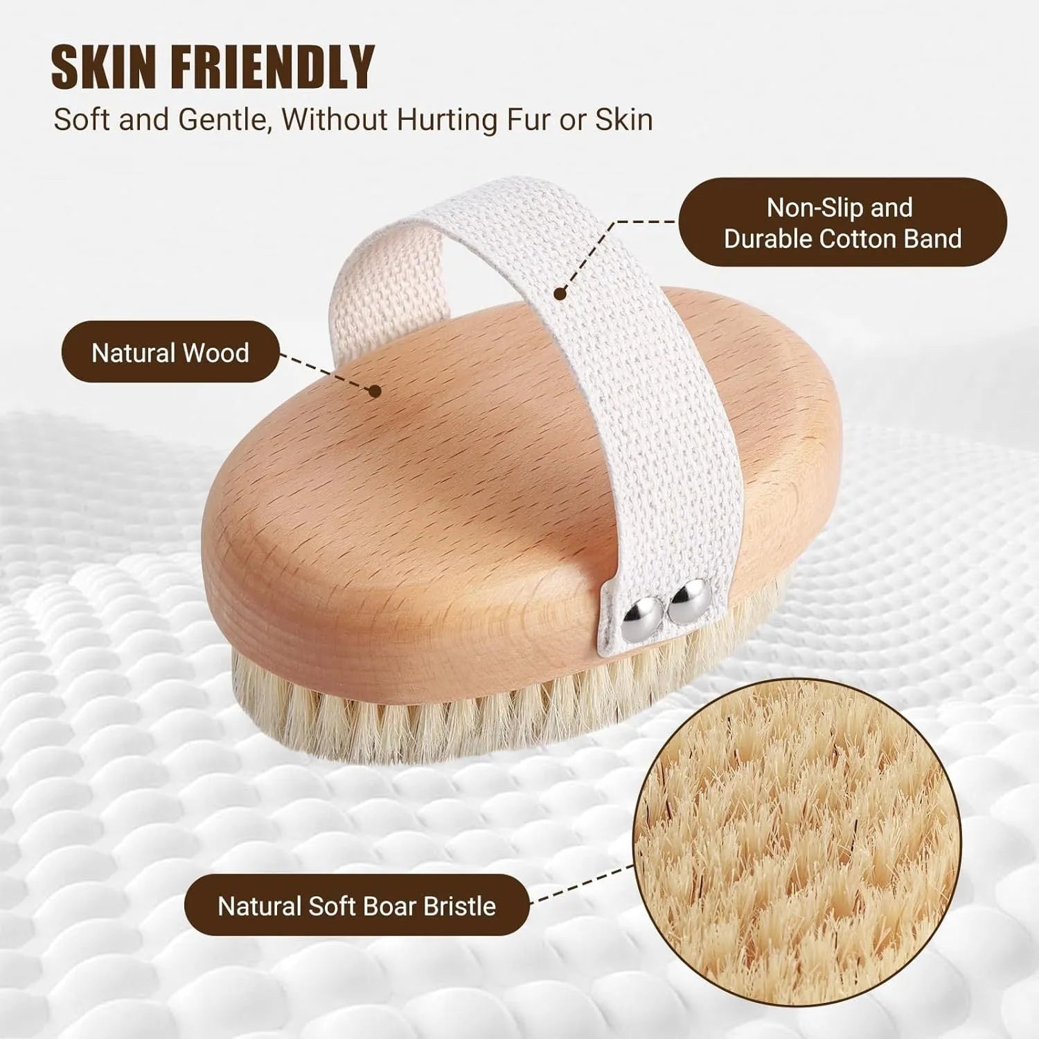 Soft boar bristle pet palm brush for short-haired dogs and cats with beech wood handle