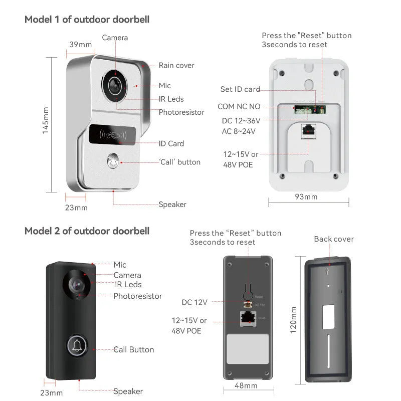 1080P video intercom doorbell system with 10-inch indoor display monitor and outdoor camera unit