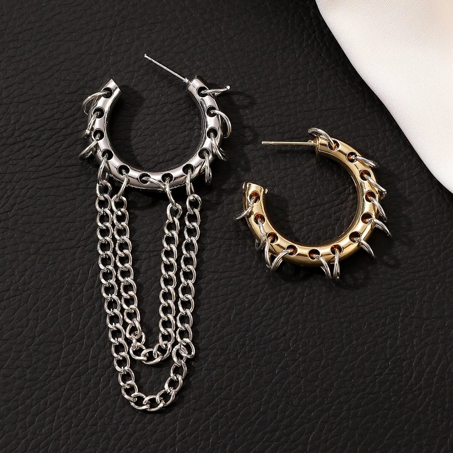 Punk exaggerated long tassel colour collision earrings alloy geometric round shape