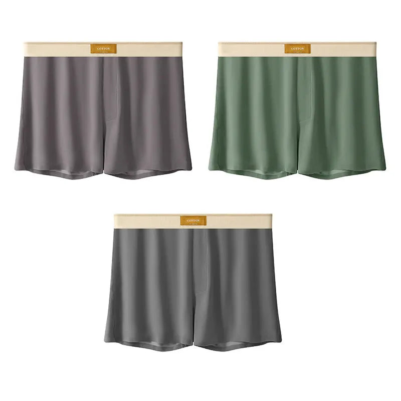 Men's solid colour ice silk underwear with a loose fit and mid waistband on a neutral background.