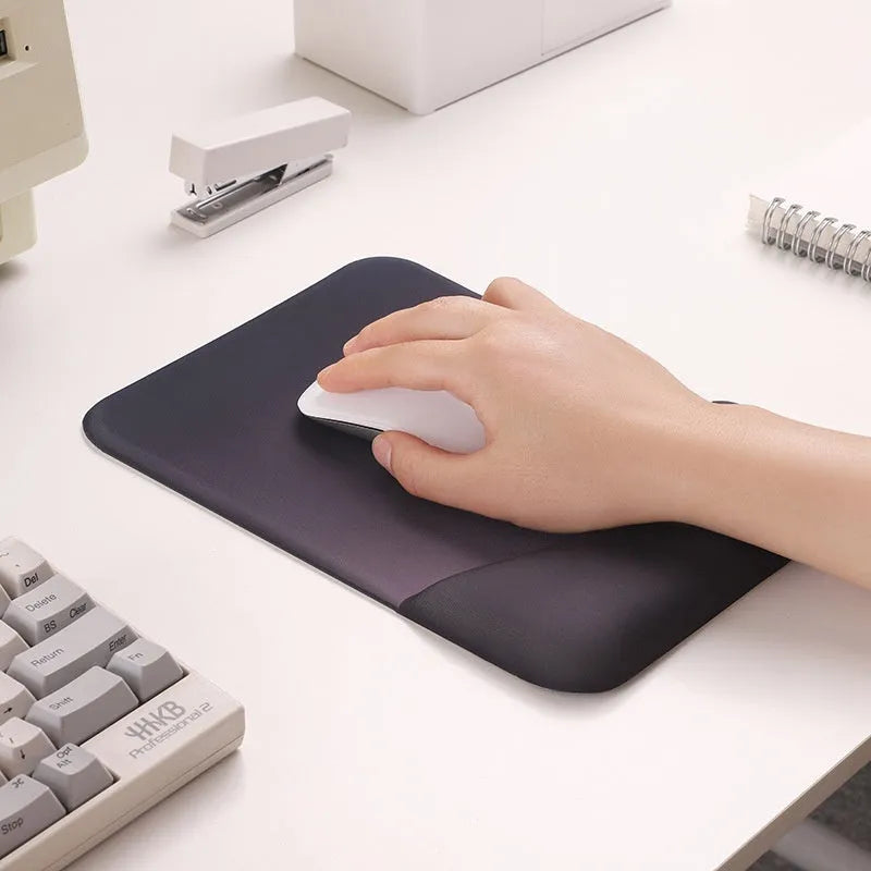 Square silica gel wrister mouse pad showing wrist strap support and anti-slip base