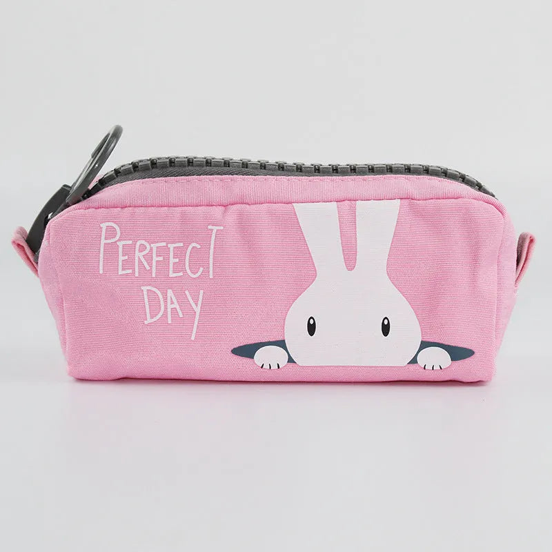 Leather corner animal pencil case in cartoon pattern with zip closure, compact storage for pens and pencils