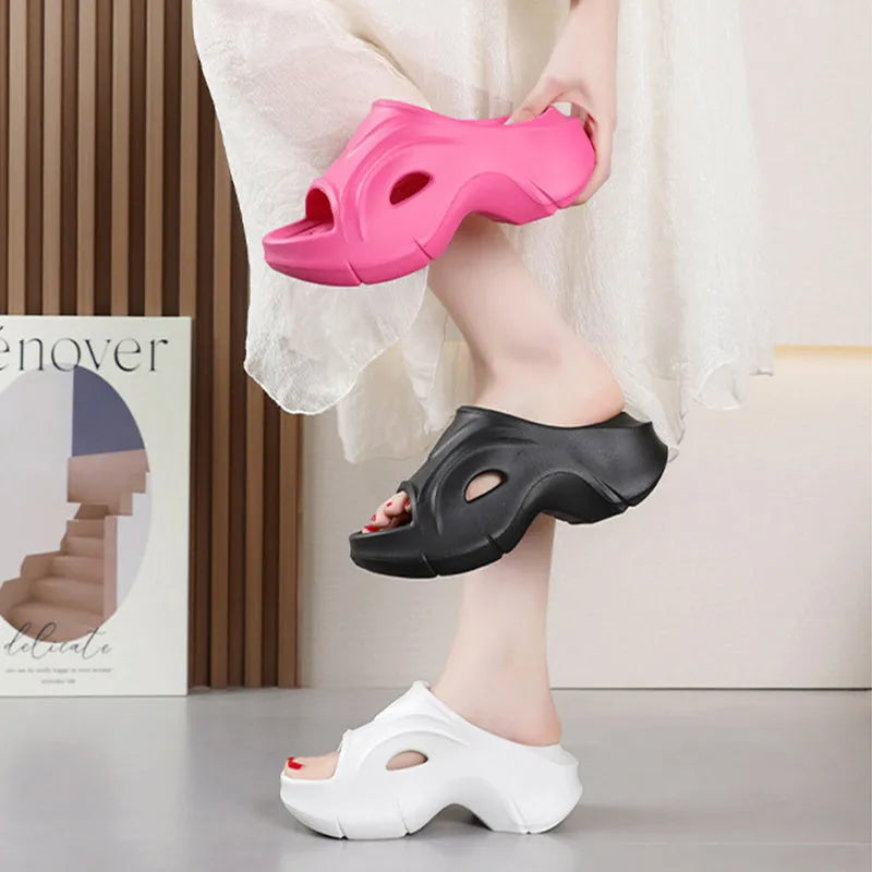 Women's thick-soled EVA beach slippers in white, black, or rose red colours