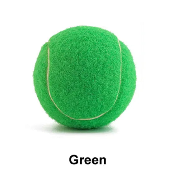 Bite-resistant rubber dog tennis ball in multiple colours including pink, blue and green