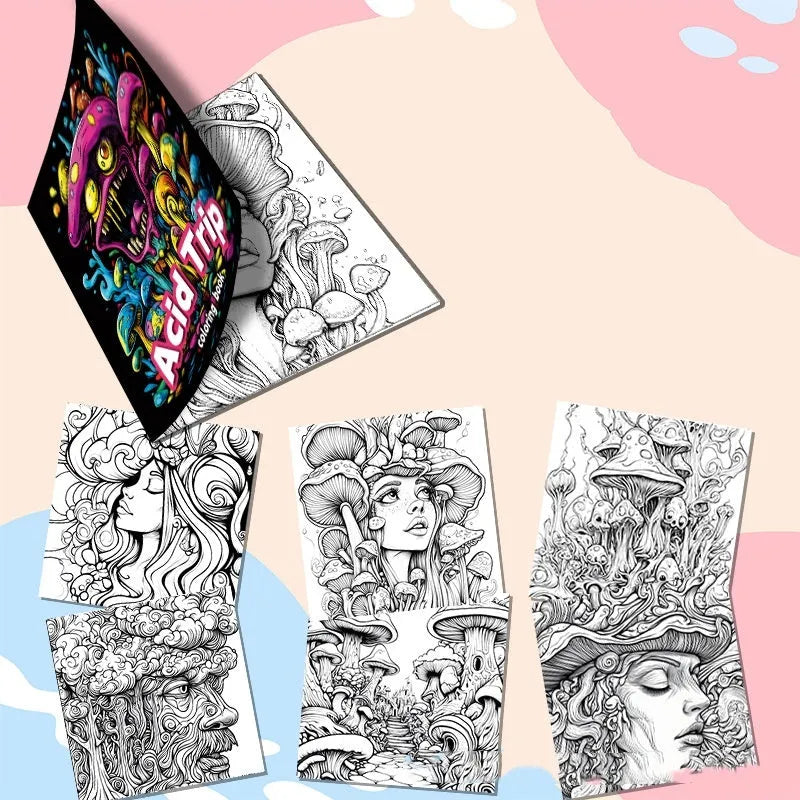 Acid tour coloured painting book showing landscape format with 200mm length measurement