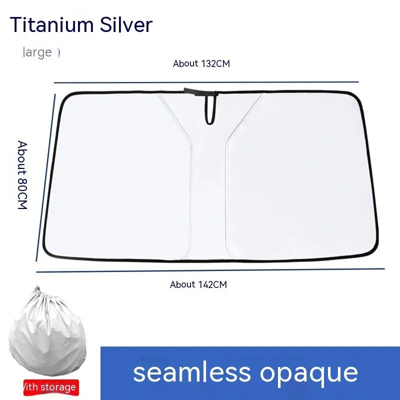 Double ring car sun shade for front windscreen with titanium silver coating