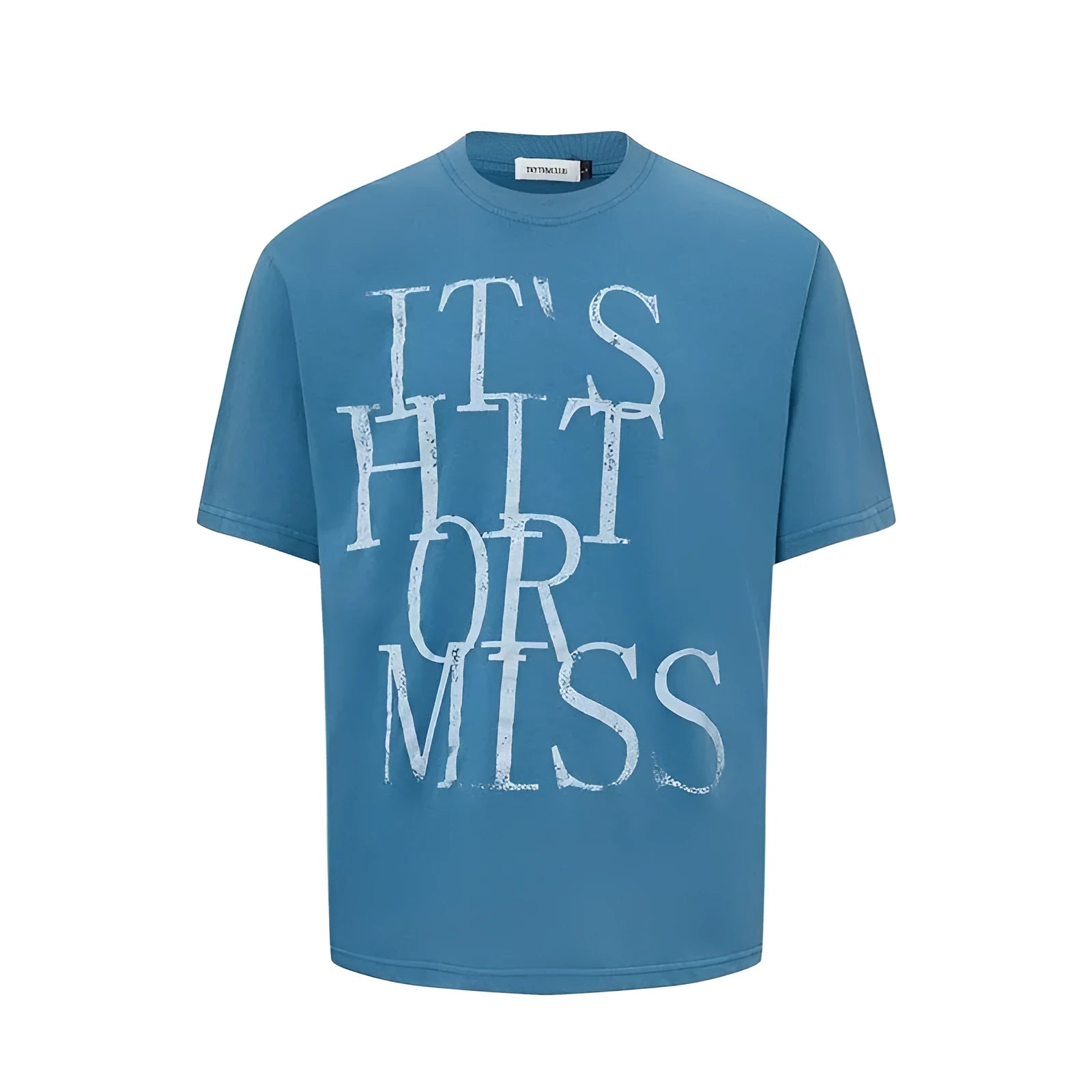Men's blue American-style letter print loose fit cotton blend t-shirt