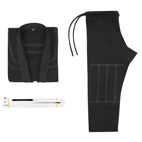 Brazilian Jiu-jitsu and judo training uniform set in a cotton blend fabric, shown in one of five available colours.