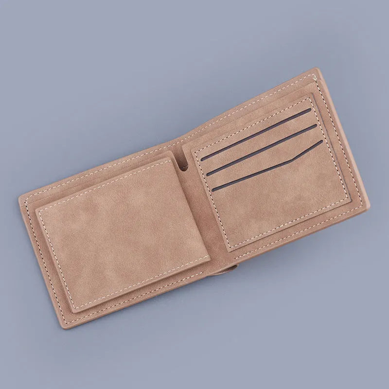 Men's short two fold wallet in frosted PU with contrast colour, 11.5 x 9.5 x 2 cm, dark brown or light brown