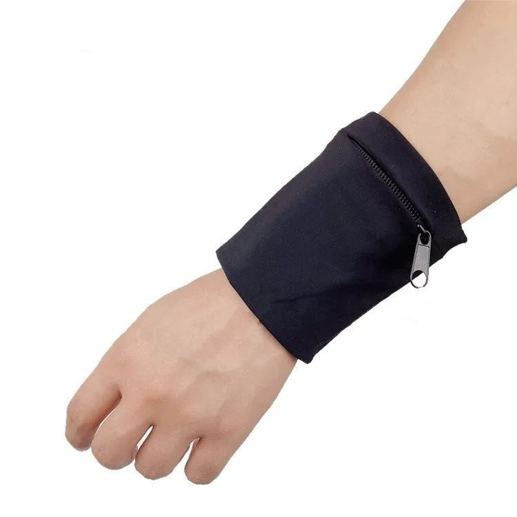 Adjustable fitness wrist bag with armband sleeve for mobile phone, shown in packaging.