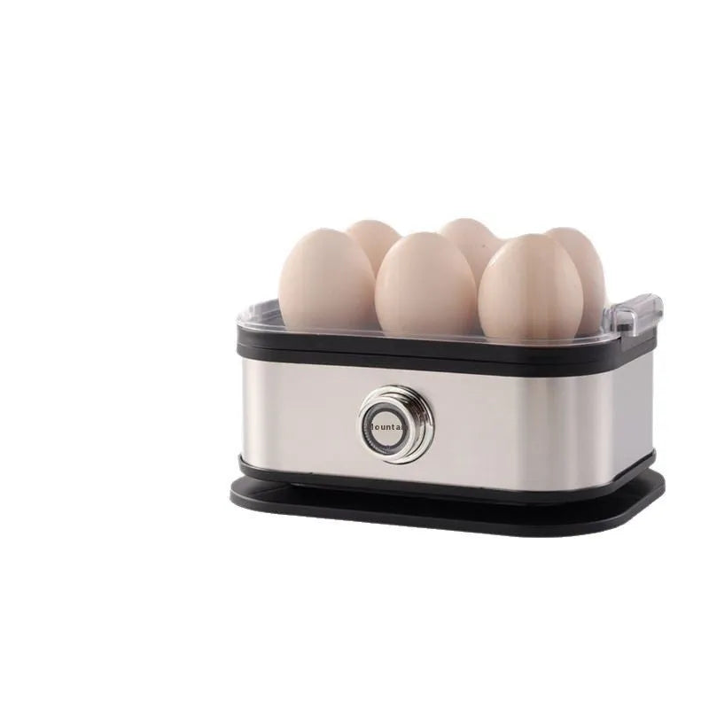 Black stainless steel portable egg boiler with carrying belt for travel cooking