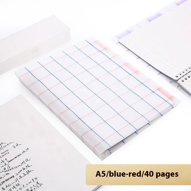 Refillable loose-leaf spiral notebook in B5 size with a pastel blue PP cover and lined pages.