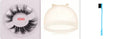 5D mink false eyelashes set with hair cap and double-headed brush on a white background.