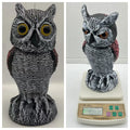 PE plastic artificial owl decoy with moving head, a bird scare ornament for outdoor use.