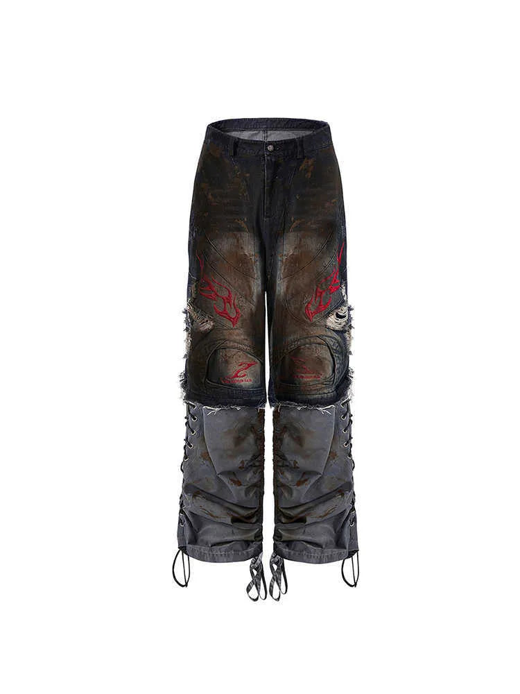 Men's retro jeans with detachable legs in wide-leg loose fit and mid-high waist