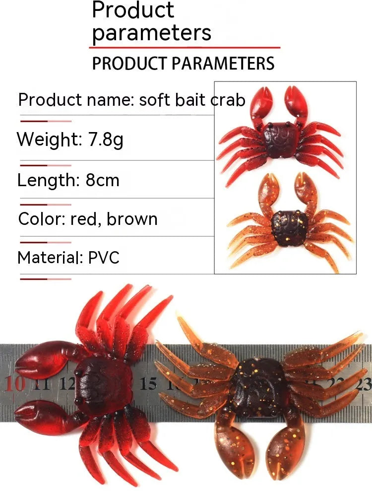 8cm PVC artificial crab fishing lure in brown and red colour options
