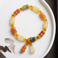 Natural Jinsi Jade small bone beads bracelet with geometric shape and auspicious patterns.