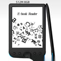 Black 6-inch e-book reader with E-ink screen showing book text display