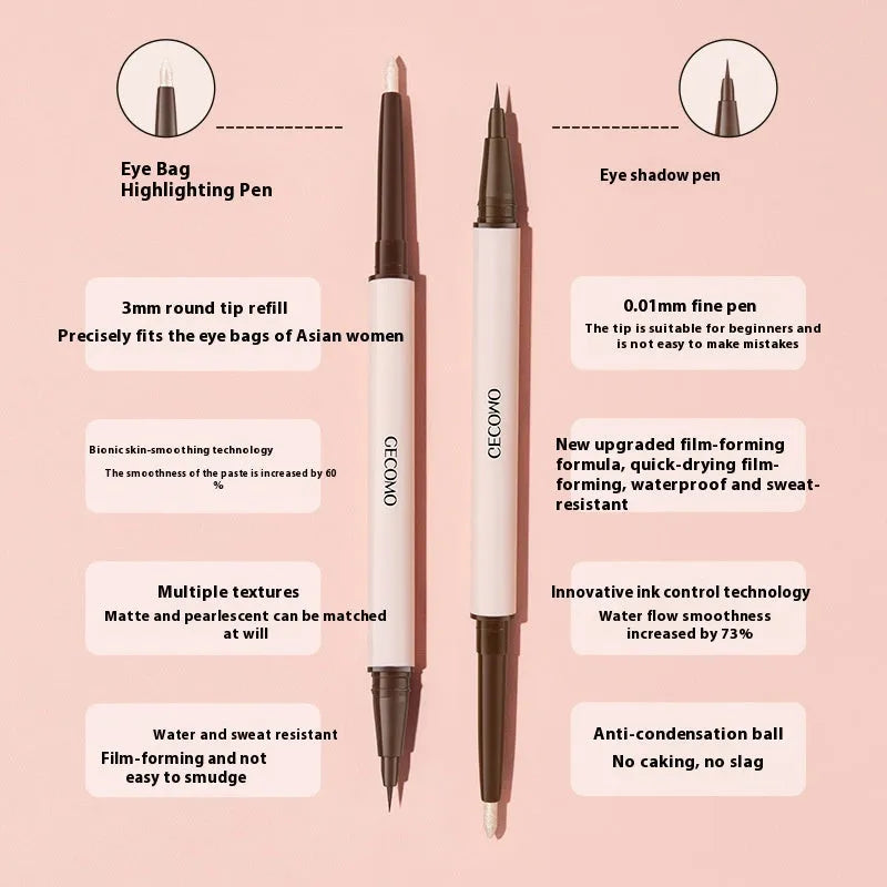 Double-headed silkworm pen eyeliner showing Floating Platinum and Born Nude Apricot colours