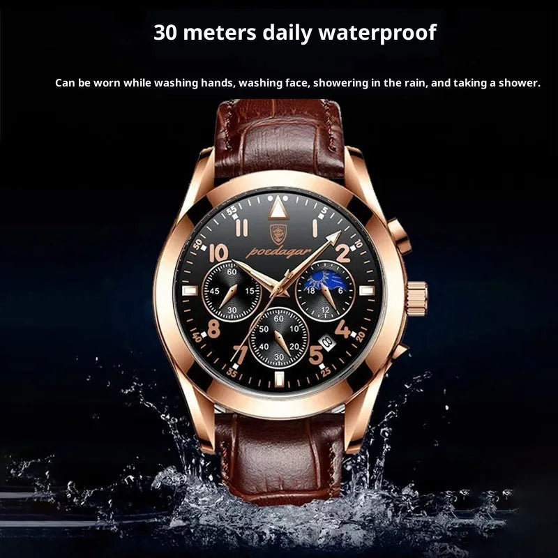 Black tech men's sports watch with slim 10mm case, available in multiple strap and dial colours including rose gold black dial