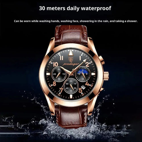 Black tech men's sports watch with slim 10mm case, available in multiple strap and dial colours including rose gold black dial