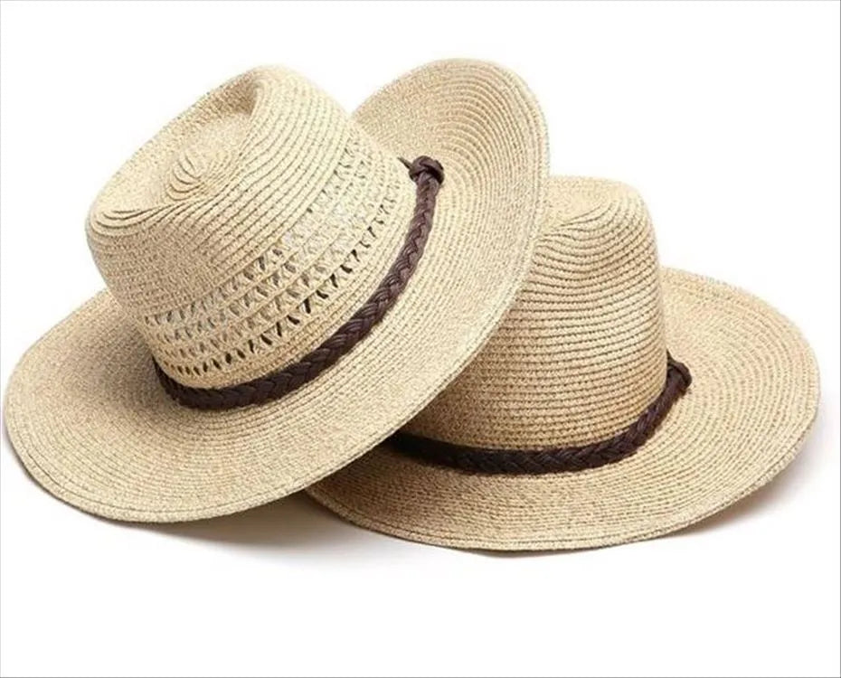 Men's foldable straw sun hat with big brim in mixed beige colour