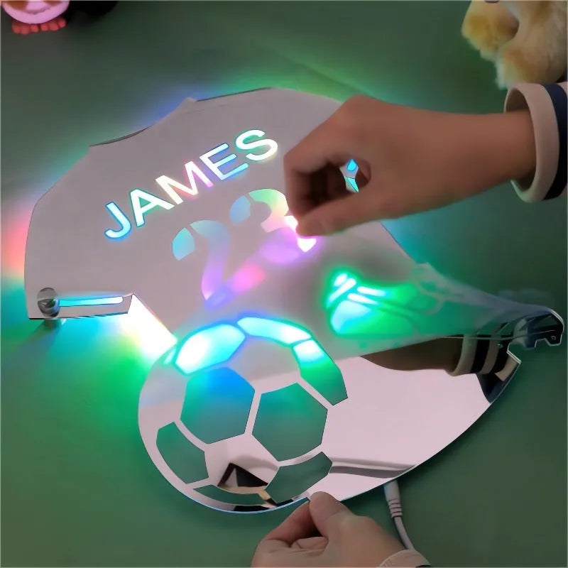 LED football jersey mirror light with 12 colours and remote control, acrylic wall night light in three sizes