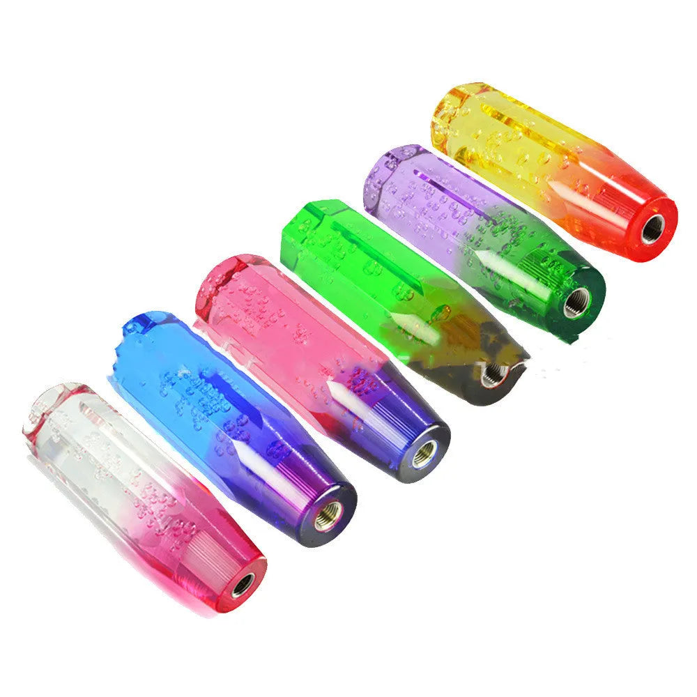 Acrylic crystal gear head shift lever in transparent two-colour design showing gear detail