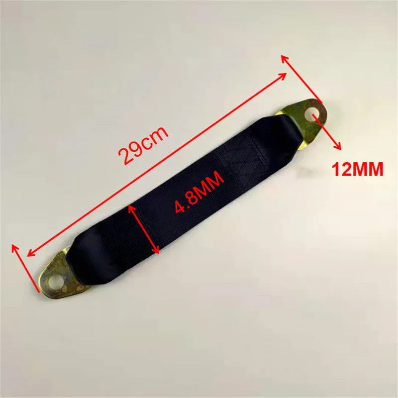 Adjustable polyester door latch and stop belt with screws and nuts for universal application