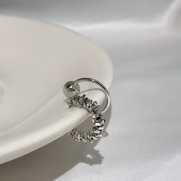 Geometric irregular frosty ear clip earrings with double fastening in alloy material