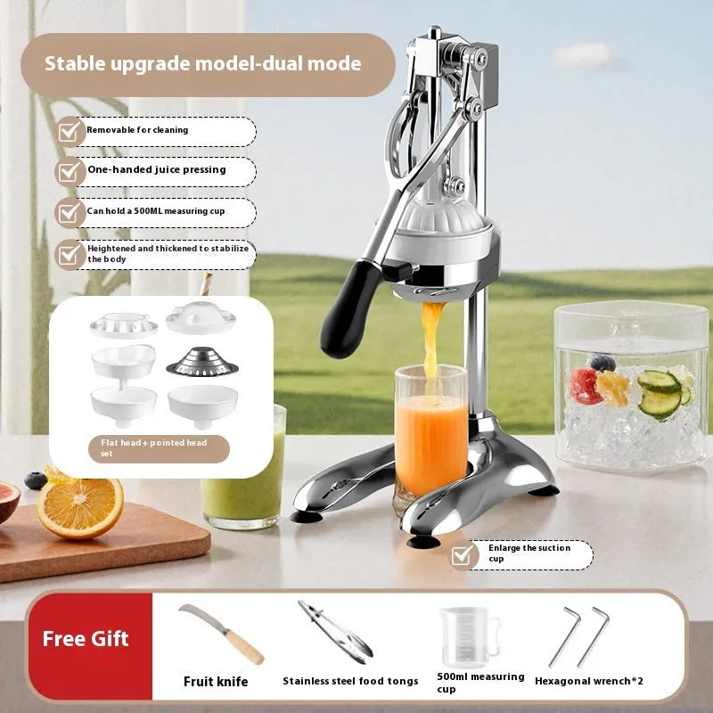 Commercial manual orange juicer with stainless steel and nylon construction options for bar and restaurant use